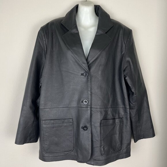 Bagatelle Leather Jacket Blazer 3 Button Collared Lined Size 12 - Picture 1 of 6